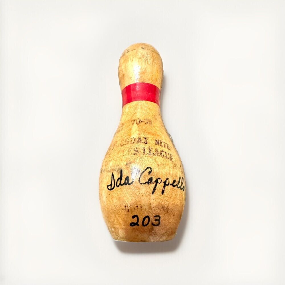 Vintage Mini Bowling Pin Trophy Awards Miniature Wood 3.5" Tall 1970-1971
